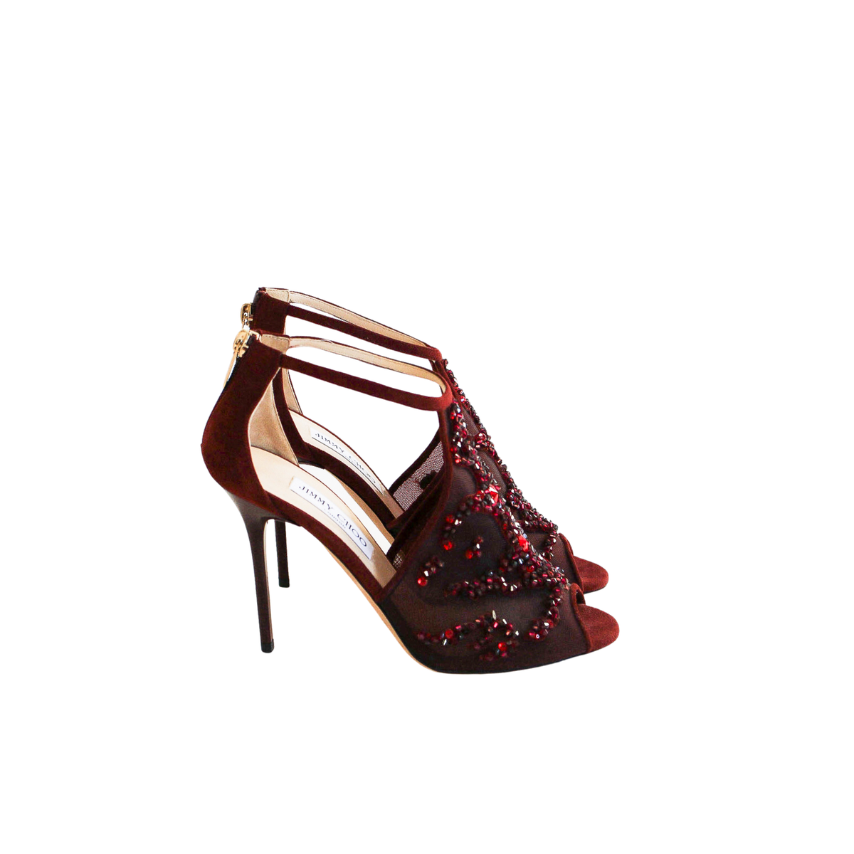 Jimmy Choo - Embellished Mesh Peep-Toe Heels