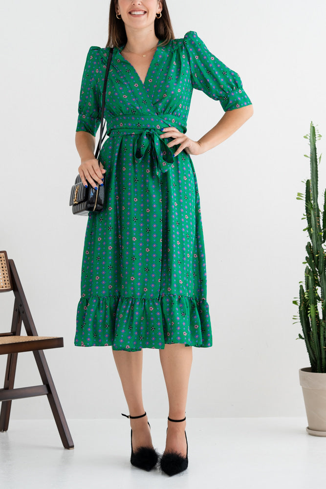 Sandro - Printed Silk-Twill Wrap Dress